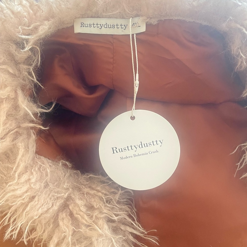 Rusttydustty Womens Brown Fur Trim Collar Open Front Overcoat Size 4XL - Picture 3 of 5